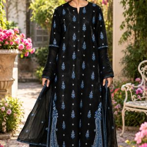 Midnight Azure – Black Embroidered 3-Piece