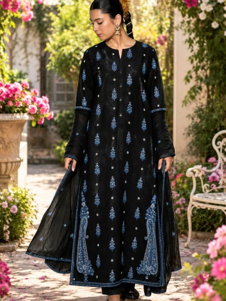 Midnight Azure – Black Embroidered 3-Piece