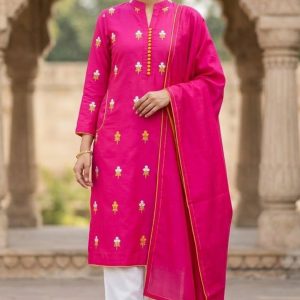Magenta Bloom – Rani Pink Embroidered 3-Piece