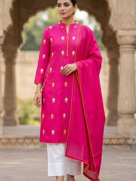 Magenta Bloom – Rani Pink Embroidered 3-Piece