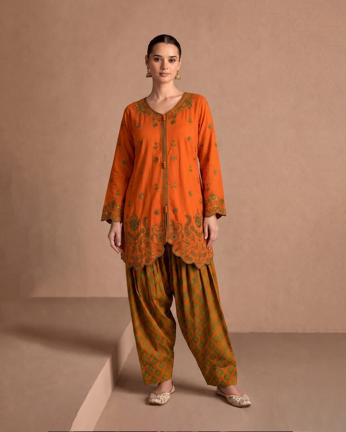 Burnt Orange Embroidered Lawn 2-Piece Suit