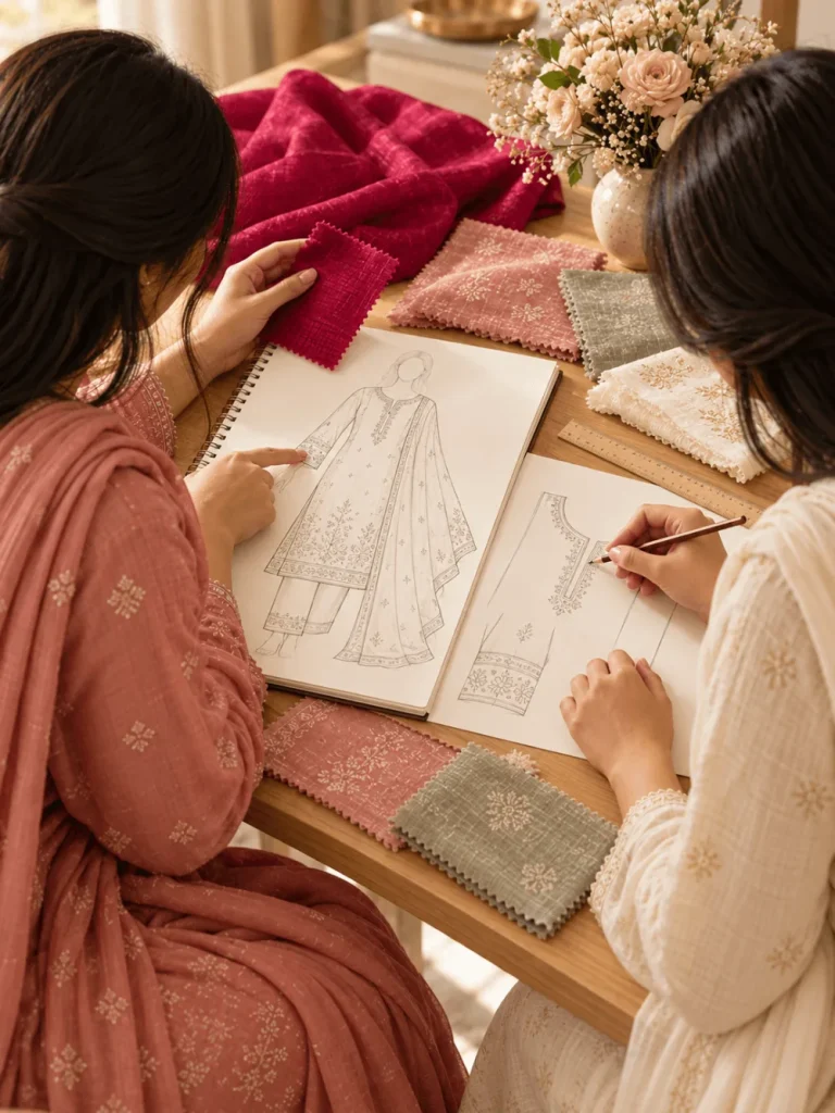 Sketching and shaping the design of each outfit